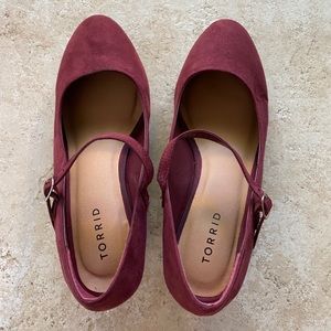 Torrid Maroon Faux Suede Mary Jane Mini Wedge